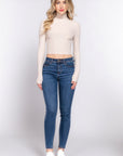 Long Slv Turtle Neck Rib Crop Knit Top
