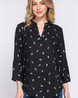 3/4 Roll Up Slv V-neck Print Blouse