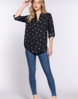 3/4 Roll Up Slv V-neck Print Blouse