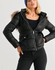 Long Sleeve Faux Fur Hood Padded Water Resistant Finish Jacket