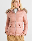 Long Sleeve Faux Fur Hood Padded Water Resistant Finish Jacket