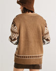 Fair Isle Knit Button-up Long Sleeve Cardigan Sweater