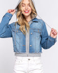 Long Slv Terry Hoodie Denim Jacket