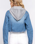 Long Slv Terry Hoodie Denim Jacket