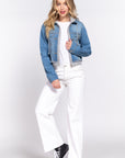 Long Slv Terry Hoodie Denim Jacket