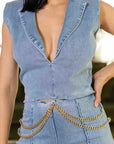 Washed Denim Stretch Fashion Jumpsuit