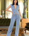 Washed Denim Stretch Fashion Jumpsuit