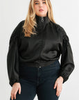 Plus Satin Zip-up Ruched Long Sleeve Cropped Bomber Jacket