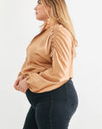 Plus Satin Zip-up Ruched Long Sleeve Cropped Bomber Jacket