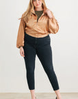 Plus Satin Zip-up Ruched Long Sleeve Cropped Bomber Jacket