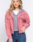 Long Slv Hoodie Corduroy Jacket