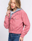 Long Slv Hoodie Corduroy Jacket