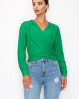 Front Wrap Surplice Neck Top