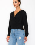 Front Wrap Surplice Neck Top