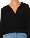 Front Wrap Surplice Neck Top