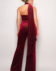 Scarf Top Glitter Velvet Jumpsuit