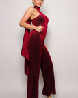 Scarf Top Glitter Velvet Jumpsuit