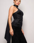 Scarf Top Glitter Velvet Jumpsuit