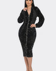 Midi 2 Way Zip Up Sequin Contrast Dress