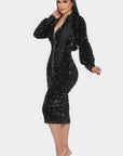 Midi 2 Way Zip Up Sequin Contrast Dress