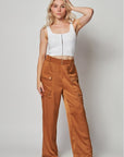 Satin Cargo Pocket Wide Leg Pants