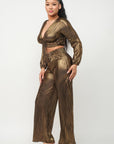 Foil Plisse Tunnel Shirring Top And Pants Set