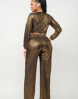 Foil Plisse Tunnel Shirring Top And Pants Set