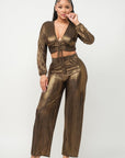 Foil Plisse Tunnel Shirring Top And Pants Set
