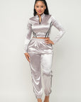 Front Zip Up Stripes Detail Jacket And Pants Set