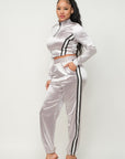Front Zip Up Stripes Detail Jacket And Pants Set