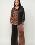 Half Animal Print And Half Solid Top And Pants Set