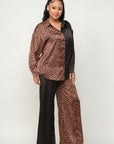 Half Animal Print And Half Solid Top And Pants Set