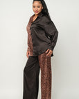Half Animal Print And Half Solid Top And Pants Set