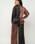 Half Animal Print And Half Solid Top And Pants Set