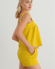 Dijon Textured Sleeveless Flare Top & High Waist Two Pocket Shorts Set