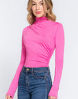 Long Sleeve High Neck Shirring Detail Ity Knit Bodysuit