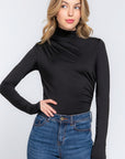 Long Sleeve High Neck Shirring Detail Ity Knit Bodysuit