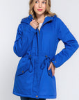 Fleece Lined Fur Hoodie Utility Jacket