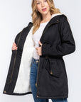 Fleece Lined Fur Hoodie Utility Jacket