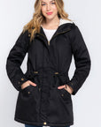 Fleece Lined Fur Hoodie Utility Jacket