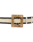 Rectangle Rattan Buckle Crochet Trim Straw Belt