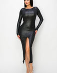 Ribbed Knit Metallic Backless Midi Dress