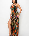 Split Thigh Multicolor Long Dress