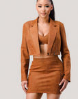 Diagonal Bralette With Cropped Blazer Jacket & Mini Skirt 3pcs Sets