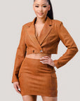 Diagonal Bralette With Cropped Blazer Jacket & Mini Skirt 3pcs Sets