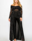 Plus Mesh Glitter See-through -cross Shoulder Wrap Maxi Dress