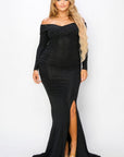Plus Long Sleeve Off Shoulder Night Party Maxi Dress