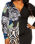 Animal Print Splice Dress With High-low Hem