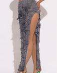 Distressed Thigh Slit Maxi Skirt