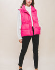 Zip Up Button Puffer Vest With Waist Toggles